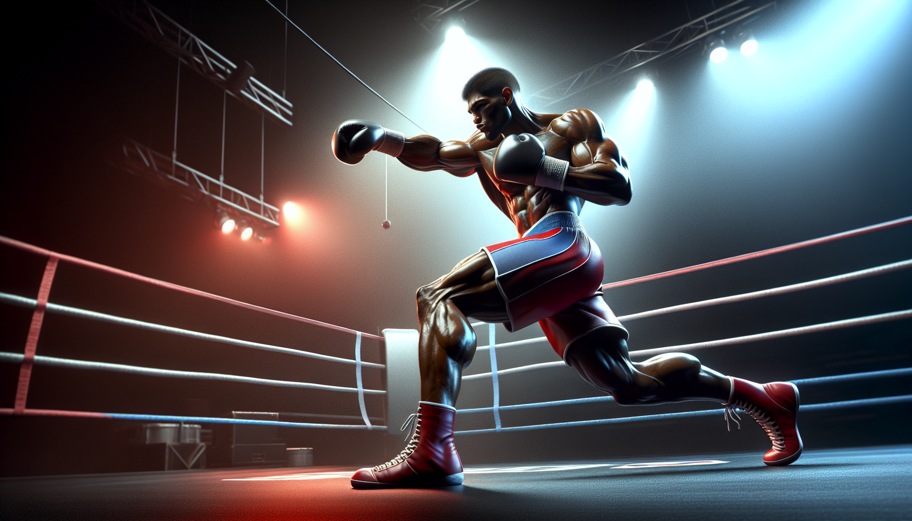 Animated boxer throwing a punch in the ring.