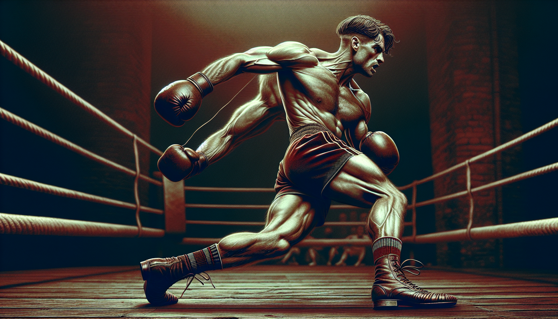 Illustration of a muscular boxer in the ring, throwing a powerful punch.